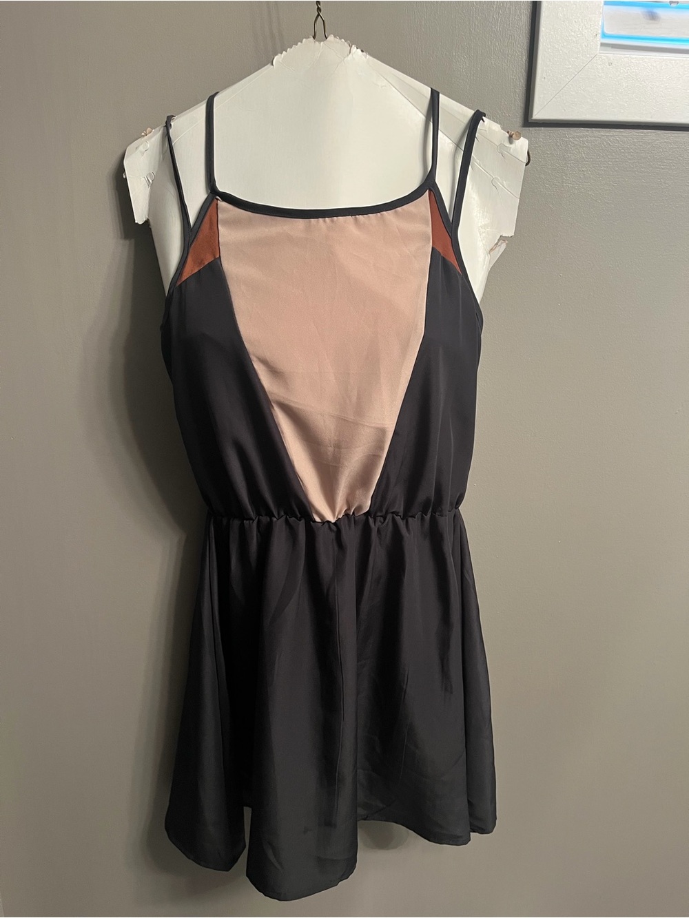 Black and Blush Colorblock Spaghetti Strap Dress